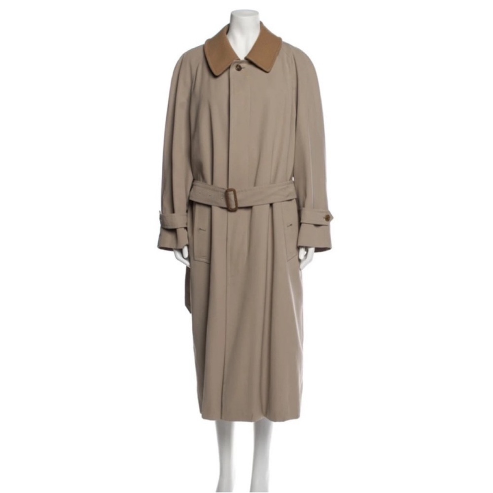 Burberry London Mens Tan Lawrence Wool Camel Zip Lined Belt Long Trench Coat 42